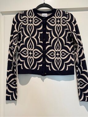 NWT MISA Los Angeles Pansy Cardigan - Size XS - Navy and Cream